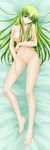  1girl bare_legs bare_shoulders barefoot blush breasts breasts_apart c.c. code_geass code_geass_lelouch_of_the_rebellion collarbone dakemakura-koubou dakimakura feet female gold_eyes green_hair hand_on_thigh head_tilt hips legs long_hair long_image looking_at_viewer lying mound_of_venus navel nipples nude on_back pussy solo tall_image toes uncensored yellow_eyes 