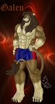  anthro biceps big_muscles boxer brown_eyes bulge clothing feline fur hunterramirez invalid_tag lion male mammal mane muscles pecs pose shorts solo toned topless 