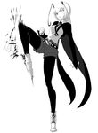  antennae bad_id bad_pixiv_id black_legwear breasts cape cum disembodied_penis greyscale groin_attack highres kneeing legwear_under_shorts masochism monochrome older pain pantyhose penis short_hair shorts solo space_jin touhou wriggle_nightbug 