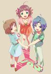  amami_haruka bad_id bad_pixiv_id black_hair brown_eyes brown_hair green_eyes hagiwara_yukiho idolmaster idolmaster_(classic) kikuchi_makoto multiple_girls ribbon short_hair smile yuzupon_(applemilk) 