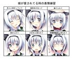  1girl :3 animal_ears blue_eyes blush cat_ears chart closed_eyes expressions face hair_ribbon hairband kemonomimi_mode konpaku_youmu myuutsuu open_mouth petting ribbon short_hair silver_hair smile sweatdrop touhou translated 