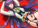  busujima_saeko cleavage garter_belt highschool_of_the_dead inazuma long_hair panties purple_hair seifuku stockings sword thighhighs underwear weapon 