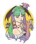  6+girls absurdres animal_ears antennae bat_wings between_breasts blue_hair blush breasts bulleta capcom cat_ears catgirl chibi darkstalkers demon_girl felicia green_hair head_wings highres lei_lei lilith_aensland long_hair looking_at_viewer minigirl morrigan_aensland multiple_girls namboku nanboku pantyhose purple_hair q-bee smile succubus sweatdrop transparent_background vampire_(game) vector vector_trace wings 