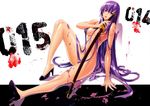  busujima_saeko highschool_of_the_dead inazuma long_hair nude purple_hair scan sword weapon 