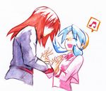  1girl bad_id bad_pixiv_id bangs blue_hair blush closed_eyes couple crystal_(pokemon) embarrassed hat hetero holding_hands long_hair mmm73 musical_note open_mouth pokemon pokemon_(game) pokemon_gsc red_hair silver_(pokemon) smile twintails white_background 
