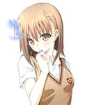  bad_id bad_pixiv_id brown_eyes brown_hair coin electricity hajime_(kin'you_club) misaka_mikoto school_uniform solo to_aru_kagaku_no_railgun to_aru_majutsu_no_index vest 