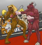  abs bear biceps big_breasts big_nipples boob_punch bovine boxing boxing_gloves breast_squish breasts bruise bull butt cattle chubby cow feline female fight fighter fighting_ring gloves hellbridge hooves horn lactating male mammal milk muscles muscular_female nipples nude pecs pubes pubic_hair punch pussy ring standing sweat tiger ursine 
