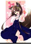  :d animal_ears antenna_hair blue_legwear blush dodome-iro_mayonnaise dress fox_ears fox_tail hair_ornament hand_on_own_chest male_focus open_mouth original otoko_no_ko outstretched_arm pink_eyes smile solo tail thighhighs 