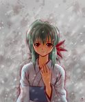  green_hair hand_on_own_chest japanese_clothes kimono nashiko_(tinyrelation) obi red_eyes sash snow solo yukina_(yuu_yuu_hakusho) yuu_yuu_hakusho 