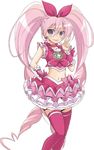  :p bow brooch choker cure_melody frills hair_bow houjou_hibiki jewelry karak_nishiki long_hair magical_girl midriff navel pink_bow pink_choker pink_hair pink_legwear precure purple_eyes skirt smile solo suite_precure thighhighs tongue tongue_out twintails v white_background wrist_cuffs 