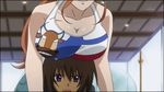  animated animated_gif breast_press breasts brown_hair cleavage freckles green_eyes huge_breasts long_hair lowres muv_luv_alternative muvluv muvluv_alternative natalie_duclert purple_eyes red_hair shirt total_eclipse 