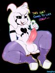  anthro asriel_dreemurr_(god_form) balls big_penis black_sclera boss_monster caprine clothing dongitos english_text footwear fur goat high_heels horn humanoid_penis looking_at_viewer male mammal mostly_nude penis platform_footwear platform_heels rainbow_text shoes simple_background solo spread_legs spreading text thick_thighs undertale video_games white_balls white_fur 