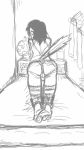  2016 anthro avian bent_over bird bottomless butt clothed clothing corvid crossdressing crow digital_media_(artwork) feet girly hair kurowy legwear looking_at_viewer male partially_clothed sketch solo stockings thigh_highs underwear 
