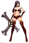  armlet bikini_top boomerang boots bracer breasts choker circlet cleavage green_eyes large_breasts league_of_legends legs long_hair long_legs midriff navel preter purple_hair short_shorts shorts sivir solo thigh_boots thighhighs thighs weapon 