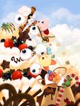  bad_id bad_pixiv_id bag basket blue_eyes blueberry blush cake candy candy_cane chocolate cloud co-kracko cream cyclops day dew-spiegel food fruit ice_cream kirby kirby_(series) lollipop no_humans one-eyed pocky pudding sky star strawberry swirl_lollipop wafer_stick 