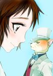  bow bowtie brown_eyes brown_hair cat close-up formal furry hat neko_no_ongaeshi profile simple_background suit the_baron tima top_hat yoshioka_haru 