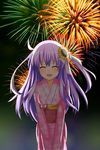  choujigen_game_neptune_mk2 hair_ornament highres japanese_clothes kimono long_hair nepgear neptune_(series) open_mouth pink_kimono purple_hair sakura_hayato smile solo yukata 