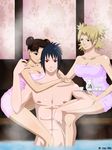  2girls alcohol bath harem hau-ren highres multiple_girls naruto naruto_(series) pimp sake temari tenten uchiha_sasuke 