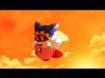  cloud dew-spiegel flying gloves kirby kirby_(series) letterboxed magolor no_humans sky smile sun sunset yellow_eyes 