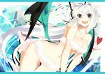  animal_ears benio_(dontsugel) bikini blue_eyes blush boots breasts cat_ears cleavage heart highres long_hair looking_at_viewer medium_breasts open_mouth original silver_hair smile solo swimsuit wings 