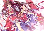  ascot aya003030 bow brown_hair cherry_blossoms detached_sleeves flower frills hair_bow hair_tubes hakurei_reimu long_hair midriff ribbon smile solo touhou wide_sleeves 