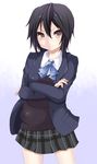  bad_id bad_pixiv_id black_hair brown_eyes crossed_arms gomashi_(goma) inaba_himeko kokoro_connect light_smile plaid plaid_skirt quick_sketch school_uniform short_hair skirt solo sweater_vest 