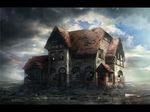  bad_pixiv_id banned_artist building cloud house letterboxed no_humans original ruins scenery seafh sky water 