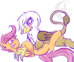  argoth avian beak blush cub equine female feral friendship_is_magic gilda_(mlp) gryphon hair horse mammal my_little_pony open_mouth pegasus plain_background pony purple_eyes purple_hair scootaloo_(mlp) white_background wings yellow_eyes young 