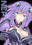  blue_eyes blush braid breasts cleavage cleavage_cutout hair_ornament large_breasts long_hair neptune_(series) parted_lips purple_hair purple_heart solo symbol-shaped_pupils twin_braids upper_body very_long_hair ysnonnon 