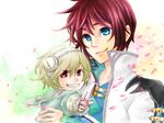  2boys asbel_lhant blue_eyes bracelet capelet coat frills green_hair hairband jewelry lambda multiple_boys open_mouth red_eyes red_hair short_hair smile tales_of_(series) tales_of_graces 