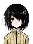  another black_hair eyepatch highres looking_at_viewer minamito misaki_mei portrait red_eyes sweater 
