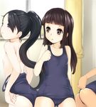  bad_id bad_pixiv_id black_eyes black_hair blue_eyes ginji74 long_hair multiple_girls one-piece_swimsuit original ponytail school_swimsuit swimsuit swimsuit_pull 