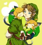  animal_ears blonde_hair blue_eyes carrying earrings gloves hat jewelry link male_focus multiple_boys multiple_persona muse_(rainforest) pointy_ears sleeping smile tail the_legend_of_zelda the_legend_of_zelda:_the_wind_waker the_legend_of_zelda:_twilight_princess toon_link 