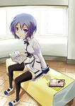  book for-u maji_de_watashi_ni_koi_shinasai! purple_eyes purple_hair school_uniform shiina_miyako short_hair sitting skirt solo 