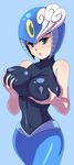  1girl artist_request blue_eyes breasts capcom jiayu_long large_breasts rockman rockman_(classic) rockman_classic solo splash_woman 