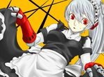  android apron aqua_hair blue_hair kamui_sathi labrys maid persona persona_4 persona_4:_the_ultimate_in_mayonaka_arena ponytail red_eyes solo 