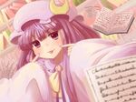  :p blush book bookshelf bow crescent hat highres kose_takashi long_hair long_sleeves patchouli_knowledge purple_eyes purple_hair solo tongue tongue_out touhou wide_sleeves 