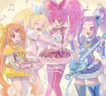  animal animal_hug beamed_sixteenth_notes blonde_hair blue_choker blue_eyes blue_skirt boots bow brown_hair cat choker circlet crescendo_tone cure_beat cure_melody cure_muse_(yellow) cure_rhythm dress eighth_note guitar hair_ribbon heart houjou_hibiki hug hummy_(suite_precure) instrument kurokawa_eren long_hair love_guitar_rod magical_girl minamino_kanade multiple_girls musical_note orange_hair owarine_miku pink_bow pink_choker pink_hair precure purple_hair quarter_note ribbon seiren_(suite_precure) shirabe_ako side_ponytail skirt suite_precure thigh_boots thighhighs twintails yellow_bow 