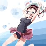  bad_id bad_pixiv_id blue_eyes brown_hair houming original school_swimsuit school_uniform short_hair skirt solo swimsuit swimsuit_under_clothes undressing 