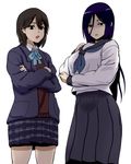  black_hair blue_hair butaneko crossed_arms crossover highres hyouka inaba_himeko irisu_fuyumi kokoro_connect multiple_girls school_uniform season_connection serafuku short_hair 