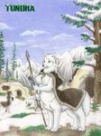  blue_eyes breasts canine carving detailed_background dickgirl feathers flower fox foxtaur fur grass group herm intersex jacket kacey mammal nude outside penis polearm scenery sheath smile snow solo_focus spear spring standing taur tree tribe tundra white_fur wood 