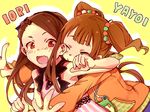  arumaji_(kiss_kill_lila) brown_eyes brown_hair hairband hug idolmaster idolmaster_(classic) long_hair minase_iori multiple_girls smile takatsuki_yayoi twintails 