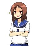  :d blush brown_hair crossed_arms eichikei open_mouth saki school_uniform serafuku simple_background smile solo takei_hisa 