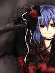  bad_id bad_pixiv_id choker doraiaisu flower frills hair_ribbon japanese_clothes kimono no_hat no_headwear purple_hair red_eyes remilia_scarlet ribbon rose solo touhou wavy_hair 