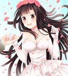  amnos18 bare_shoulders blue_eyes blush breasts bridal_veil cleavage danganronpa dress elbow_gloves flower gloves hair_ornament large_breasts long_hair mole mole_under_eye open_mouth out_of_frame smile solo_focus super_danganronpa_2 tears tsumiki_mikan veil wedding_dress 