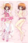  :d ahoge ass barefoot bikini blush bow brown_hair dakemakura-koubou dakimakura dodojune dress feet flat_chest frilled_bikini frills garter_straps gloves hair_ornament haruna_(kore_wa_zombie_desu_ka?) hat kore_wa_zombie_desu_ka? lying magical_girl multiple_views nipples on_back open_mouth panties purple_eyes short_hair smile striped striped_panties swimsuit thighhighs underwear undressing yellow_bow 