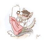  avian bliss blush chad clothing cute eyes_closed eyewear gay glasses hair jeremy kissing male mammal marsupial necklace opossum ostrich plain_background regular_show resuku white_background 