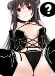  ? bare_shoulders black_hair breasts crote demon_girl earrings horns jewelry long_hair medium_breasts navel original panties pointy_ears red_eyes sicx_lives solo spread_legs succubus thighhighs underwear 