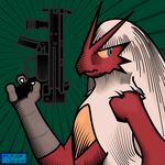  ambiguous_gender blaziken blue_eyes gun heckler_&amp;_koch mp5k nintendo pok&#233;mon pok&eacute;mon ranged_weapon red_body solo submachine_gun the_blue_pangolin video_games weapon 