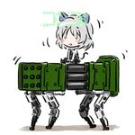  1girl animal_ears bigdog boston_dynamics cat_ears cat_tail chibi fliegerhammer hirschgeweih_antennas lowres military military_uniform riding robot rocket_launcher sanya_v_litvyak strike_witches tail uniform weapon 